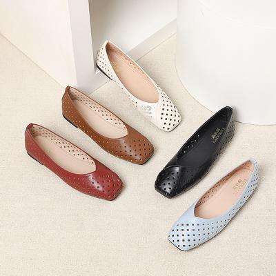 Женские балетки, удобные балетки с квадратным носком, нескользящие, нарядные туфли для женщин, повседневные легкие прогулочные туфли из искусственной кожи с люверсами