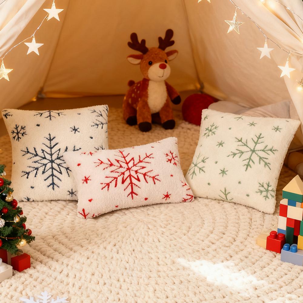 КУПИТЬСЕЙЧАС 1 шт. Плюшевая жаккардовая наволочка-подушка "Снежинка" Рождественская тематика Мягкая минималистичная наволочка для дивана в гостиной Домашний декор для кровати