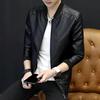 Men's Leather Jacket Black Thin Short Casual Korean Version Trendy Handsome Youth Stand-up Collar Leather Jacket