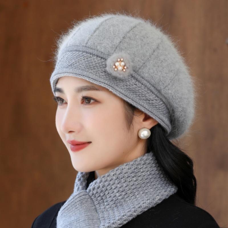 Берет из искусственного меха кролика, осенне-зимняя утолщенная теплая вязаная шерстяная шапка, головной убор