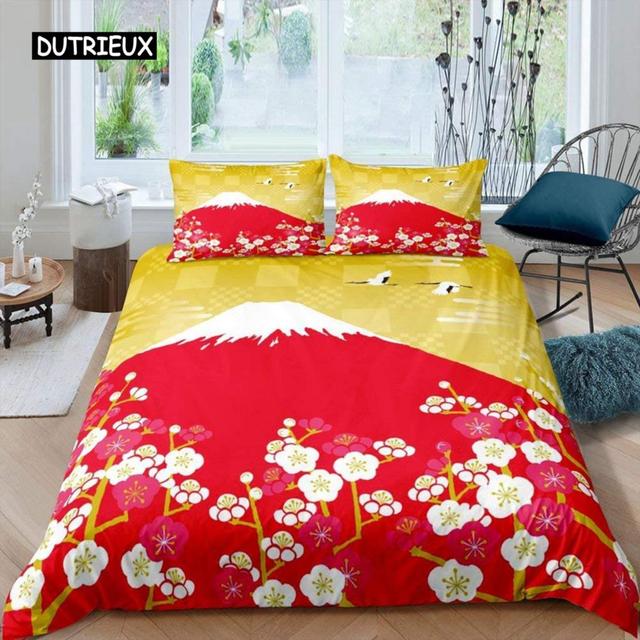 Набор пододеяльников в японском стиле для девочек, полиэстеровое крепление, пододеяльник Fuji, пододеяльник с цветком вишни, чернилами, ручная роспись