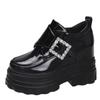 Fashion Crystal Buckle Women Patent Leather Platform Sneakers10.5CM Wedge Heels Ladies Autumn Chunky Shoes Pumps Woman Thick Sole Shoes