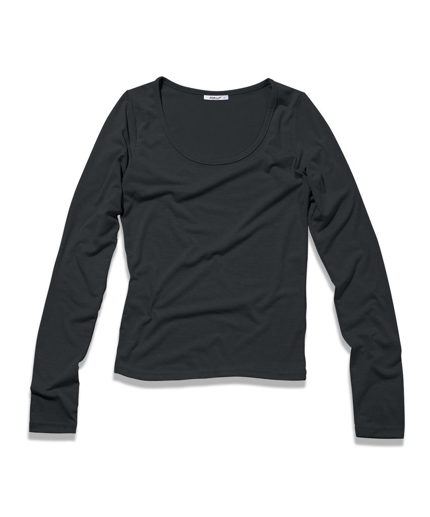 LIKE THE MOST U Round Basic Long Sleeve T-Shirt_Charcoal