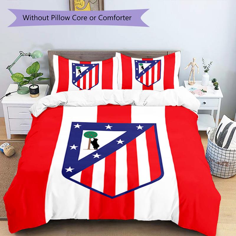 Atletico Madrid Pattern Bedding,Quilt Set Quilt Cover Pillowcase Home Birthday Gift (1*duvet cover+2*pillowcase,without core)