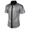 Men Club Shirt Mens 70s Disco Costume Vinatge Turn-down Collar Reflective Shiny Sequins Short Sleeve Button Down Shirt