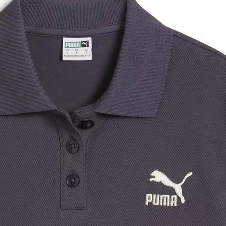 Puma Классическая футболка-поло для малышей однотонная повседневная приталенная с коротким рукавом женские топы черная 628048-01