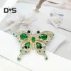 Women Brooch Retro Butterfly Shape Faux Emerald Rhinestone Decor Anti-slip Suit Coat Collar Hat Scarf Decoration Clothes Pin Prom Party Garment