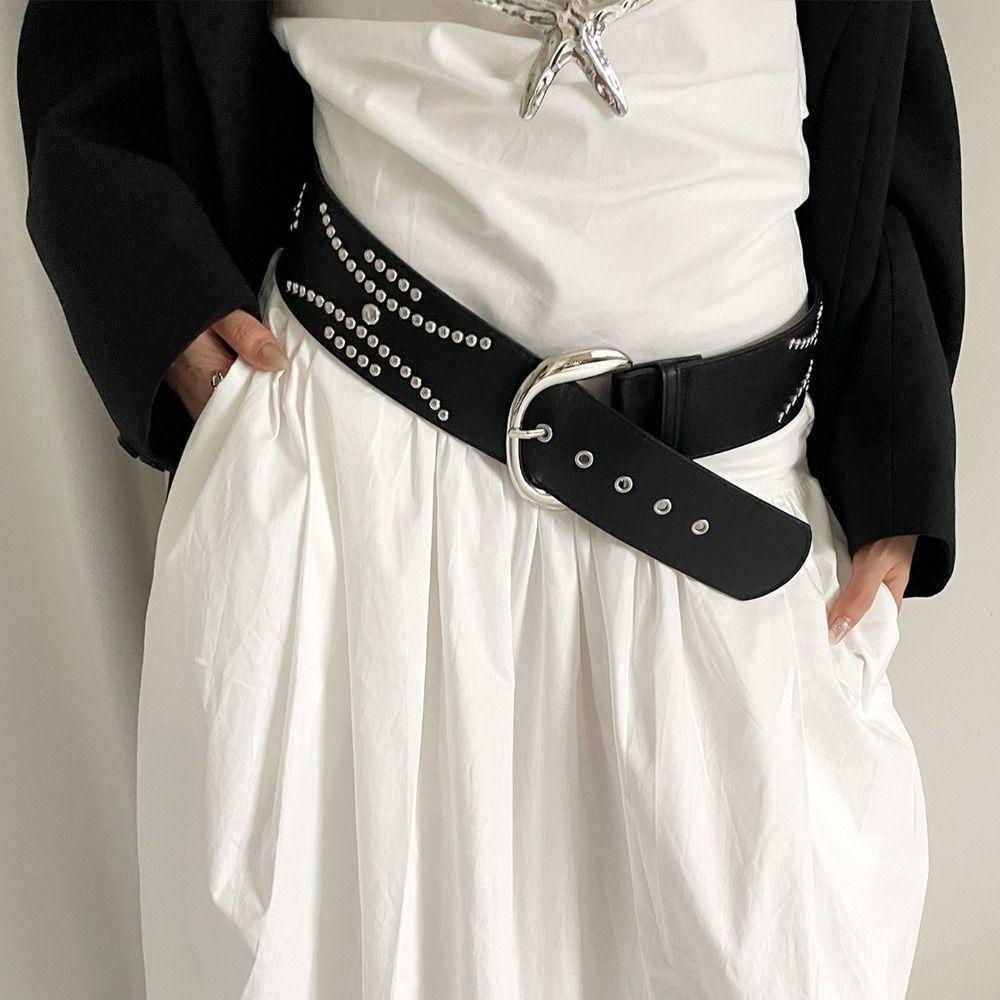 Готический широкий ремень с заклепками, корейский ремень для платья, джинсовый ремень, винтажный женский пояс, аксессуар для платьев