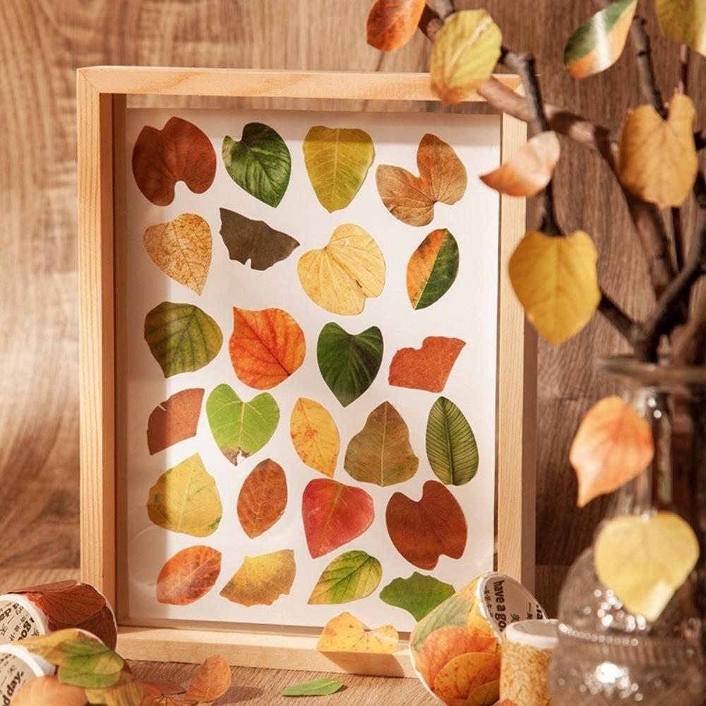 50 шт. Самоклеящиеся наклейки из бумаги с листьями для DIY, форма листа, для скрапбукинга, серия «Желтые осенние листья», растительные наклейки, для студентов