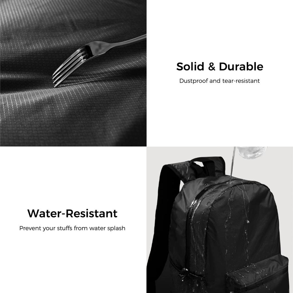 [pack All] Lightweight Backpack, Foldable, Water-repellent, Hiking Daypack, 18L, Compact, Outdoor, Travel, Convenient Item (black)