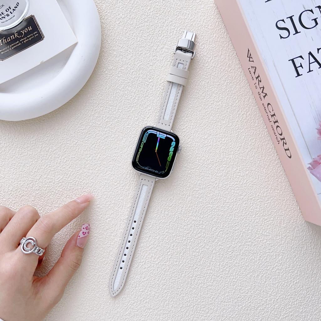 Маленький тонкий кожаный ремешок для Apple Watch Ultra 8 7 SE 6 5 4 3 2 1, сменный браслет для часов Iwatch 38 мм/40 мм/41 мм 42 мм/44 мм/45 мм/49 мм