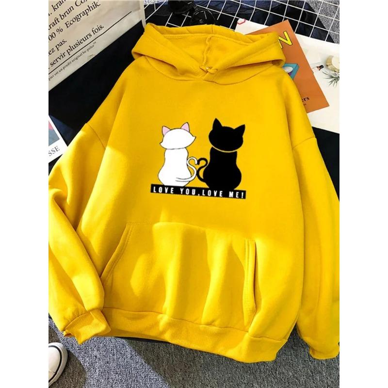 2025 Streetwear Hoodies Women Hoodies Autumn Spring Long Sleeve Harajuku Cat Print Sweatshirts Casual Pullover