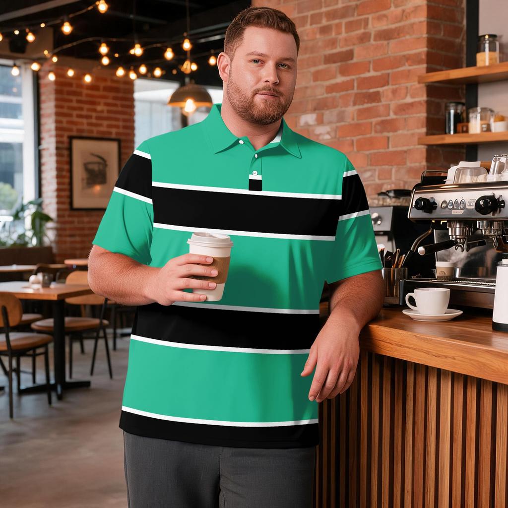 Men's Big Size Plaid Print Golf Shirt Breathable Short Sleeve Polo Shirt Suitable for Casual Workwear Tops