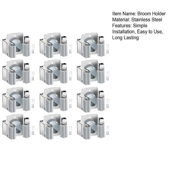 Настенный держатель для швабры с нескользящей конструкцией, простая установка, прочный держатель для швабры из нержавеющей стали, вешалка для швабры с винтами