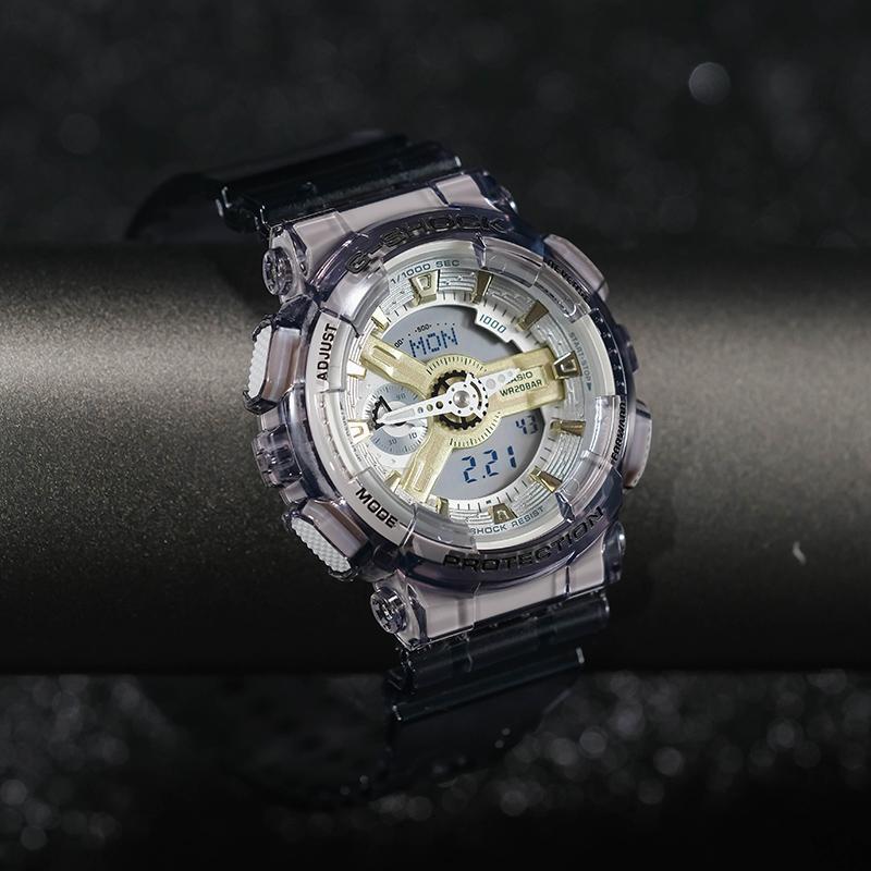 Casio Серия G-SHOCK студенческие универсальные ледяные прочные прозрачные серые модные спортивные двойной дисплей водонепроницаемые часы кварцевый механизм смола GMA-S110GS-8APR