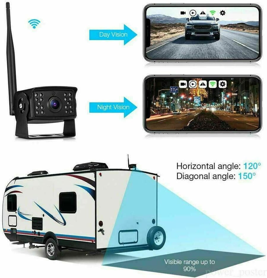 1296 HD Wireless Car Truck Van Trailer Bus Backup Camera WiFi IR For iOS Android