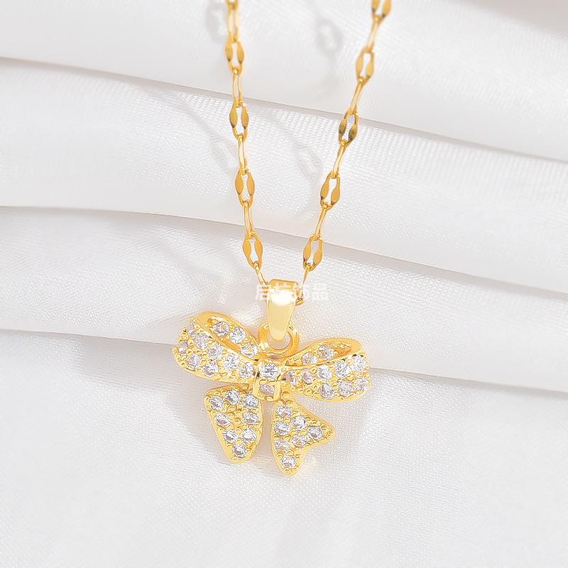Ожерелье-бабочка из титановой стали с полными бриллиантами, женское, легкая роскошь, высокое чувство, универсальное, темпераментное, с цирконовой подвеской