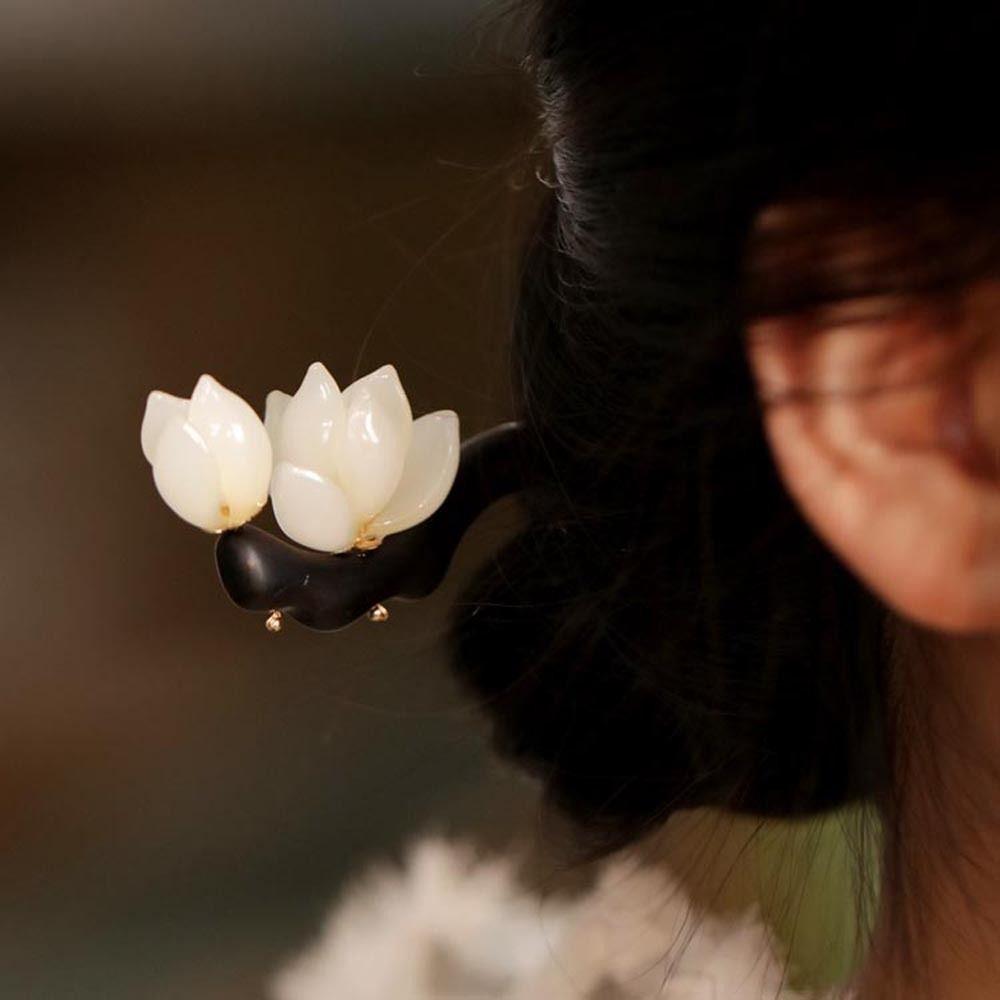 Палочки для волос из ацетата с цветком, корейские заколки Hanfu, женские палочки для волос, китайская вилка для волос, деревянная заколка для волос