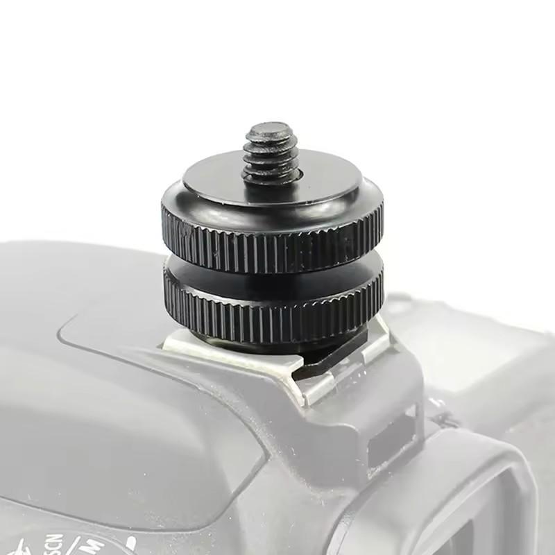 Universal 1/1 Hot Shoe Mount Phone Holder Dual Nut Cold Shoe Adapter Bracket Double-Layer Camera Hot Shoe Adapter Accessories