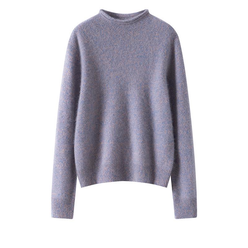 Women's Heathered Thickened Cashmere Half-Turtleneck Sweater - Long Sleeve Knit Pullover for Autumn & Winter