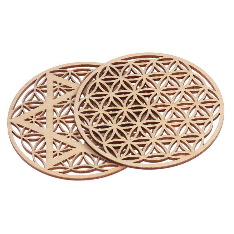 1Pc Creative Chakra Pattern Coaster Wood Flower Of Life Natural Symbol Round