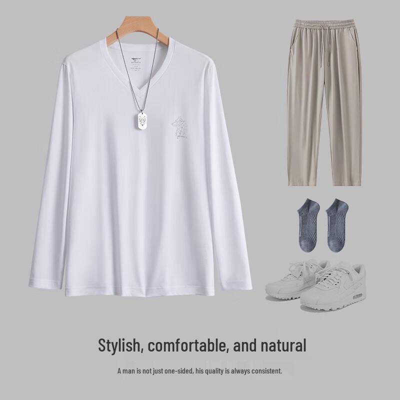 SEPTWOLVES Мужская футболка с длинными рукавами, V-образным вырезом и геометрическим принтом в виде головы волка, изготовленная из 100% хлопка.