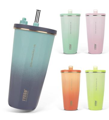 Трендовый в социальных сетях стакан из нержавеющей стали с вакуумной изоляцией, сохраняет напитки горячими или холодными, большой объем, доступен в нескольких цветах, издание 2025 года, с медиа-соломинкой,