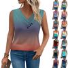 Women's Gradient Printed Vest Summer Button-down V-neck T-shirt Sleeveless Loose Fashion Top