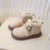 Зимние детские ботинки 2024 Модные теплые универсальные детские короткие ботильоны повседневные пушистые для девочек уличные хлопковые ботинки на липучке