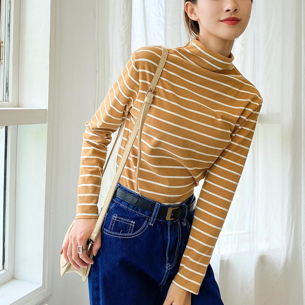 Женская облегающая мягкая футболка с длинным рукавом и высоким воротом