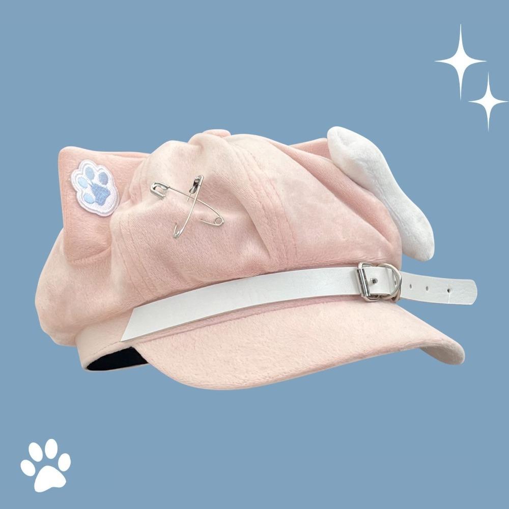 Cute Cat Ears Women's Beret Anime Cat Paw Pattern Newsboy Cap Sweet Japanese Style Baseball Cap Everyday Outfits