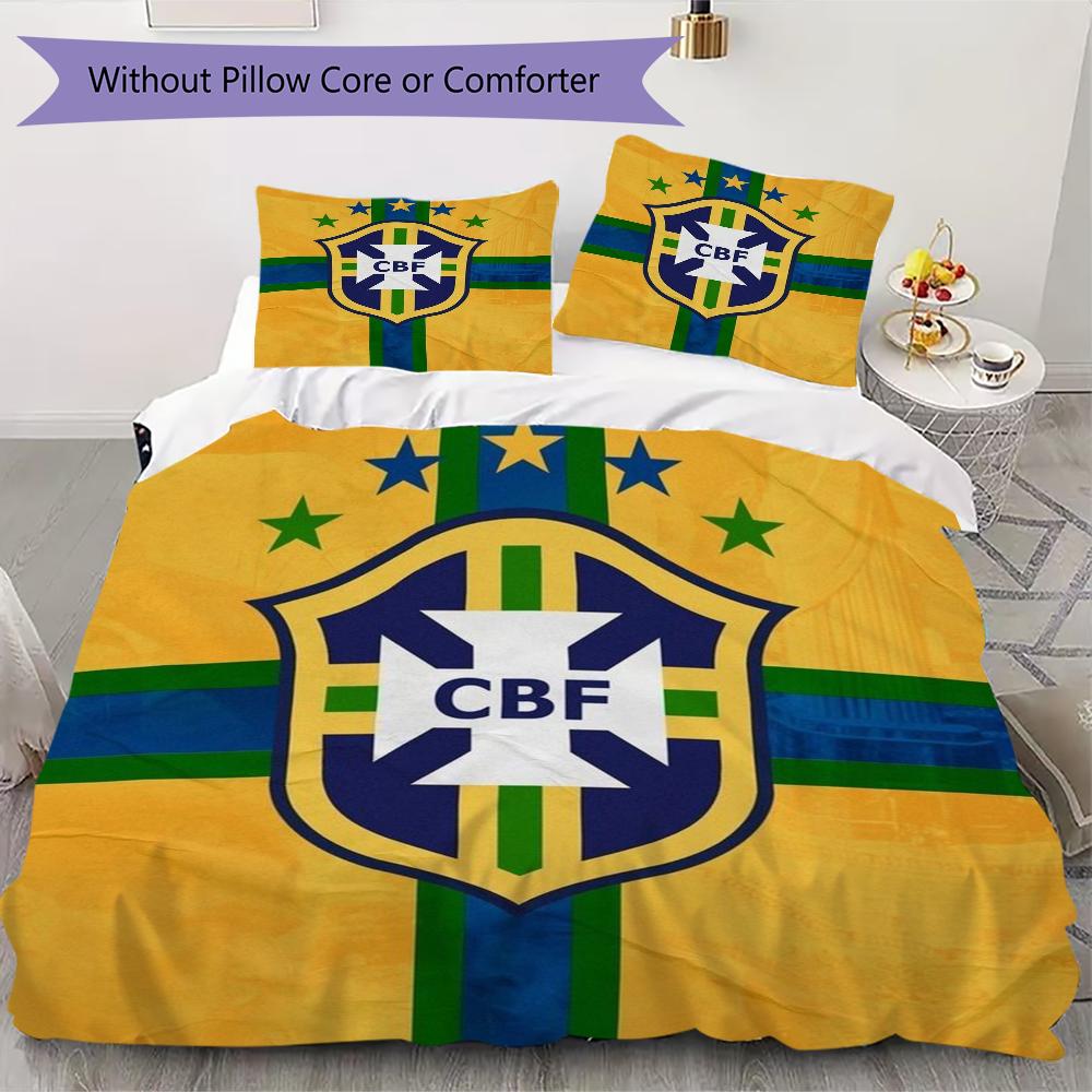 Brazilian Football Pattern Bedding uilt Set uilt Cover Pillowcase Home Decoration Birthday Gift (1 * duvet cover + 2 * pillowcase without core)