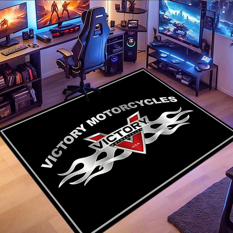 Victory Motorcycles Themed Rug, suitable for living room, bedroom, game room, computer room and home décor.
