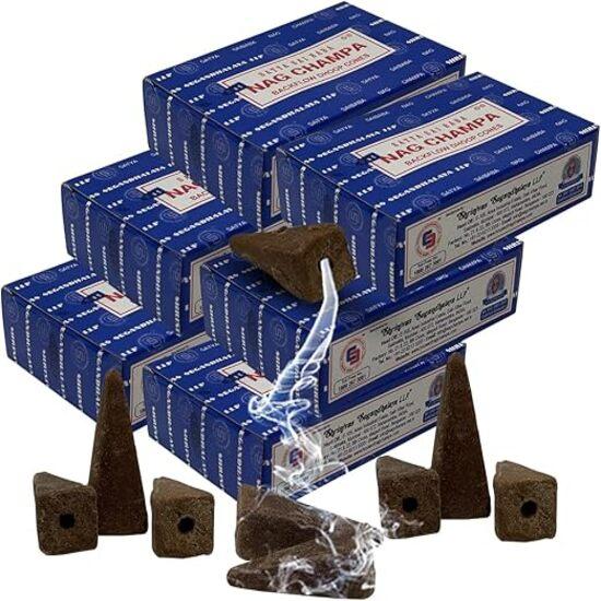 Satya Nag Champa Backflow Incense Cones for Waterfall Aromatic Smoke Fountain Haze Falls and Mat Bundle - Pack of 6