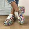 Fashion Thick-soled Increased Women's Sports Shoes Women New Women's Hand-painted Graffiti White Shoes Outdoor Casual Shoes Plus Size 43