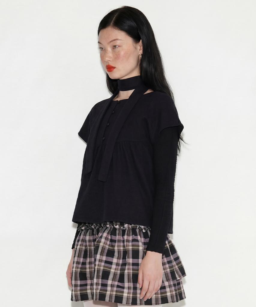 SETSETSET Rose Jacquard Scarf Blouse Black