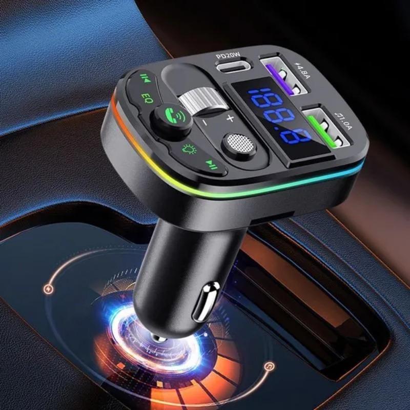 Автомобильный комплект Bluetooth, 1 шт., автомобильный MP3-плеер, быстрое зарядное устройство PD20W, адаптер громкой связи с окружающим освещением