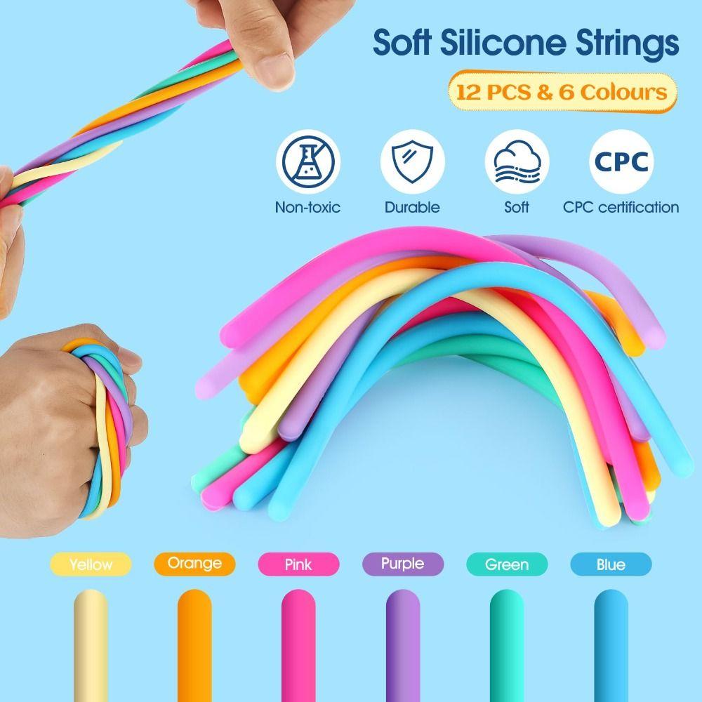 12 Strings Sensory Activity Board Silicone Rainbow Sensory Toys New Fidget Toy Kids Adults