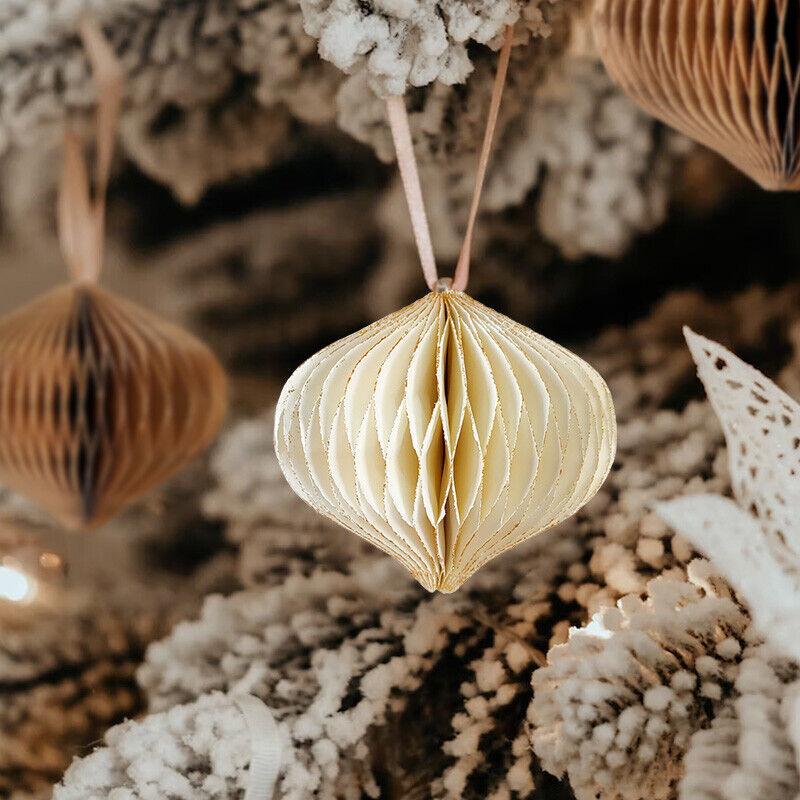 New Year Christmas Tree Paper Honeycomb Hanging Decoration Lantern Pendant Home Party Birthday Decor Ornament Easy Assemble