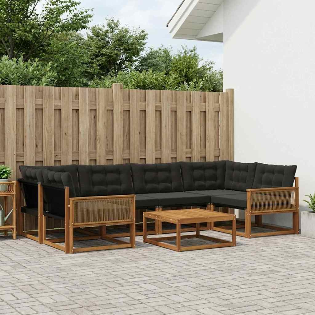 Outdoor Sofa Set with Cushions 7 pcs Natural and Black