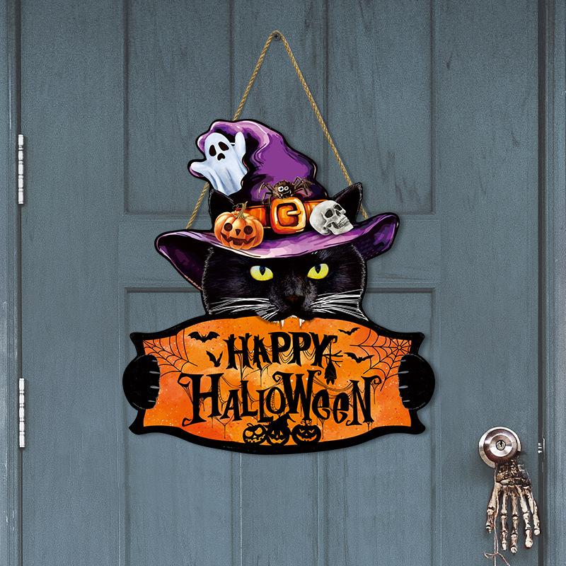 1pcs 2D Halloween Trick-or-Treat Wooden Sign Monster Face Pumpkin Design Rope Hanger Porch Wall or Halloween Garden Party Decora