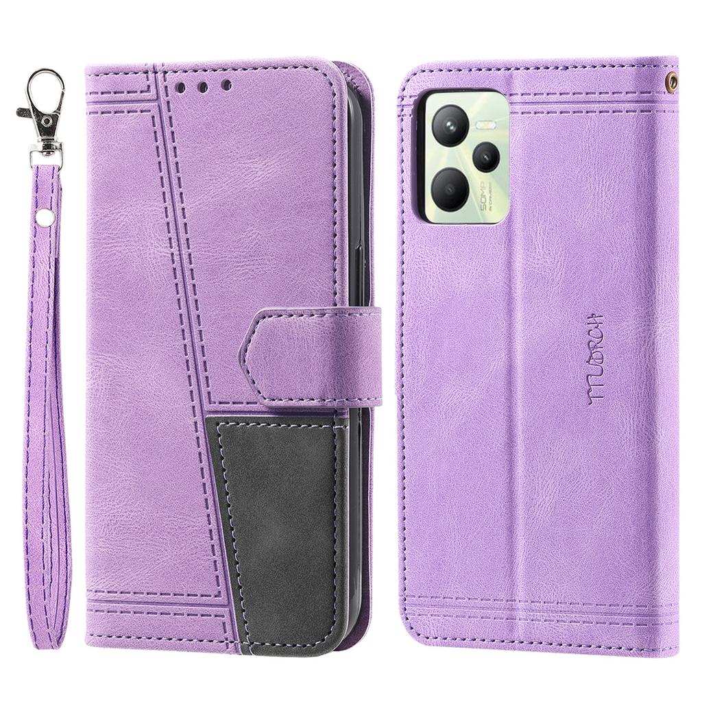 For Oppo/Realme All Series Oppo A7,Reno5,A94,C21Y,A52,A72,Narzo 50A...Hand Rope Style Splicing Design PU Leather Flip Stand Wallet Phone Case