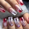 24Pcs Mid Length French False Nails Leopard Print Gradient Design Detachable Press On Nails Finished Manicure