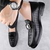 Осенний модный бренд Мужские круглые туфли-лоферы из крокодиловой кожи верхнего слоя воловьей кожи Повседневная кожаная обувь Новые мужские удобные нескользящие лоферы