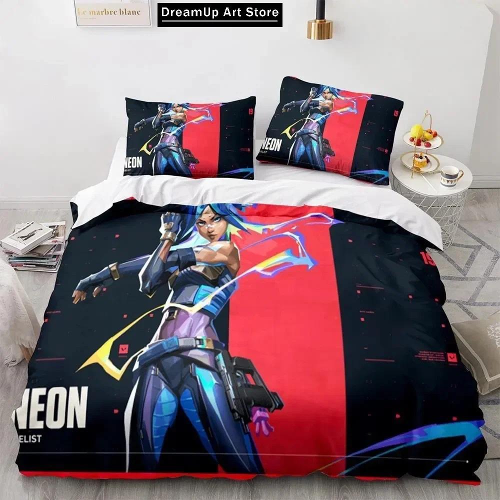 3D Print Fashion Game Valorant Neon Bedding Set Boys Girls Twin Queen Full Size Duvet Cover Pillowcase Bed Adult Bedroom