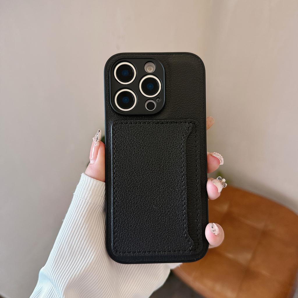 Чехол-кошелек из однотонной кожи личи для iPhone 16 15 14 13 12 Mini 11 Pro X XS XR Max 8 7 Plus с отделением для карт и защитным чехлом