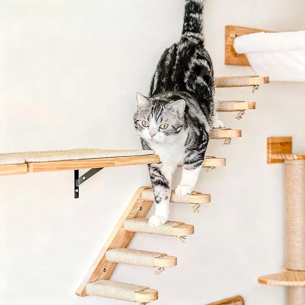 1pc/4pcs New Wooden Cat Climbing Shelves Sisal Cover Pet Stairs Toy Cat Wall Shelves Wall Mounted Scratching Board Home Decor