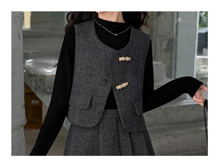 Стильный серый комплект из жилета и юбки для девочек на весну/осень 2025 года