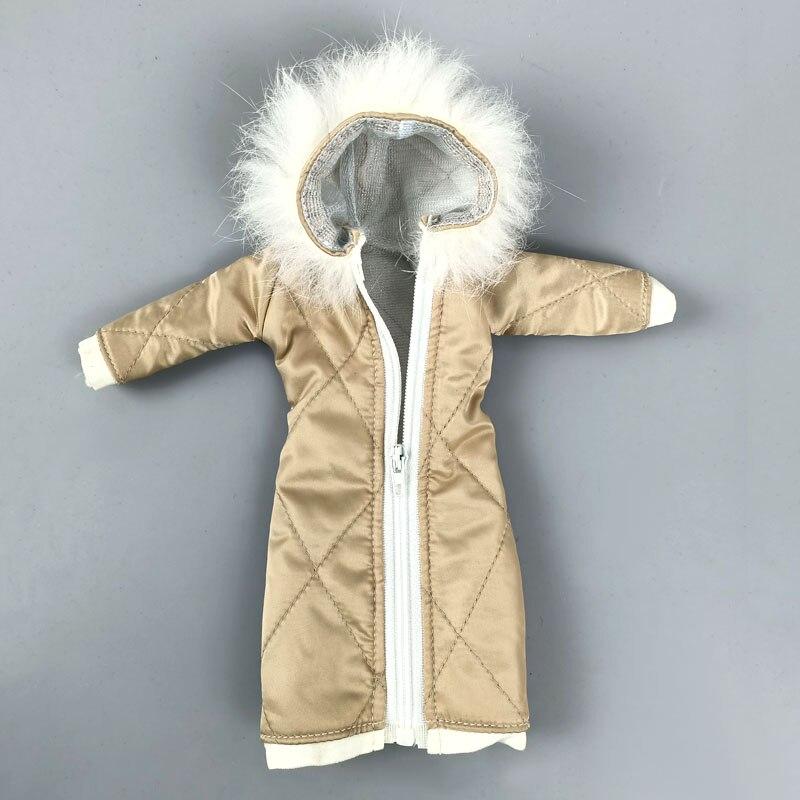 Зимнее шампанское длинное пальто на молнии с шапкой наряды одежда для кукол Барби куртка одежда для 1/6 куклы BJD аксессуары для детей