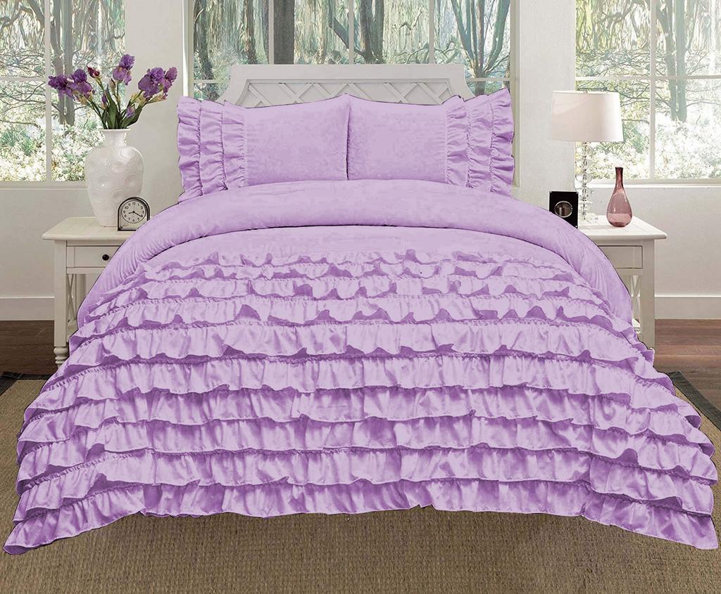 Luxora 3PC Egyptian Cotton 600TC Duvet Set with Asymmetric Half Ruffle Charm - Multi Sizes & Colors (1 Duvet Cover & 2 Pillow Shams)
